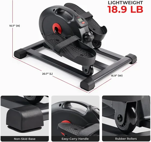 Vista 6 de Sunny Health & Fitness Under Desk Pedal Elliptical Machine Leg Exerciser Joint-Friendly, Quiet Operation, Adjustable Resistance, Compact, Compact