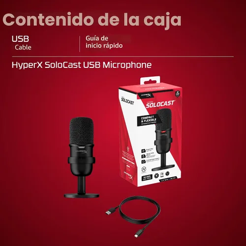 Vista 9 de HyperX SoloCast - Micrófono de condensador USB para juegos, para PC, PS4, PS5 y Mac, sensor de toque para silenciar, patrón polar cardioide, ideal