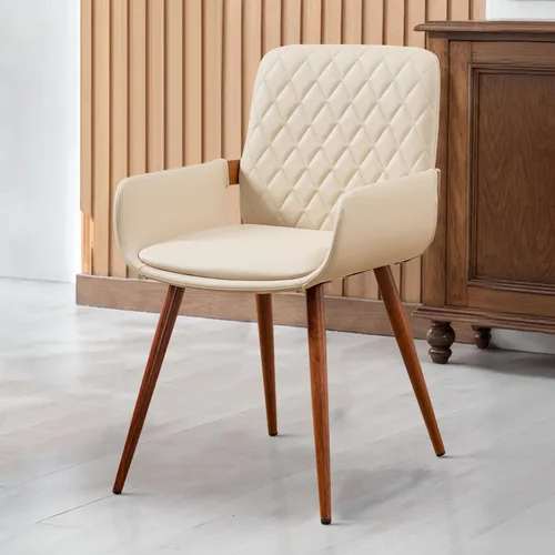 Vista 12 de LUNLING Sillas de Comedor Modernas de Mediados de Siglo de Cuero Sintético, Sillas con Asiento Tapizado y Patas de Metal, Silla de Cocina de Cuero