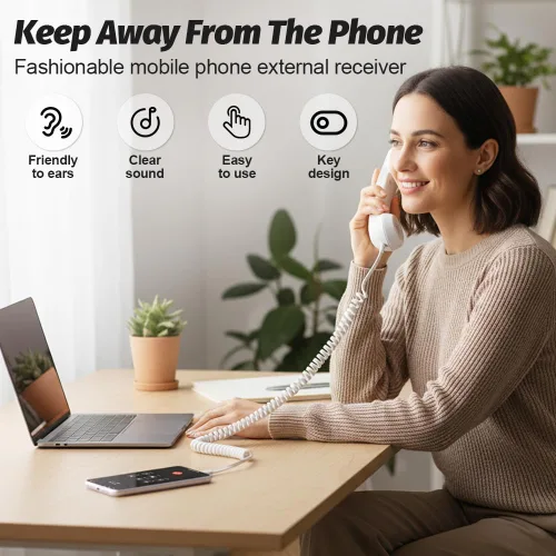 Vista 2 de Auricular de teléfono retro, nuevo tipo-C 2026 estilo retro con cable, auricular de teléfono para teléfono móvil, receptor retro con cable para Negro