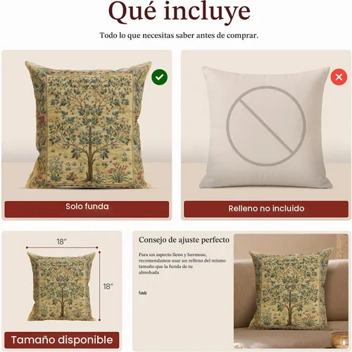 Vista 5 de Fundas de almohada Charlotte Home Furnishings, fundas de almohada decorativas boho para sofá, fundas de cojín cuadradas Árbol de la Vida de luz