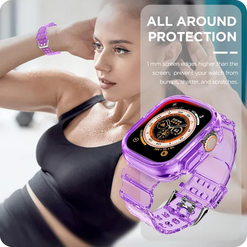 Vista 89 de DABAOZA - Correa transparente compatible con Apple Watch con estuche protector, correa deportiva de TPU con brillo para mujeres y hombres