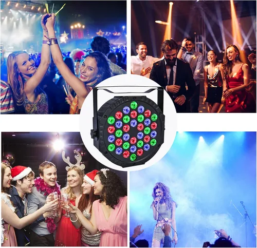 Vista 6 de Luces de escenario 36 LED Luces Par RGB Iluminación de escenario Luces ascendentes 7 modos Luz DJ Activación de sonido Control con control remoto