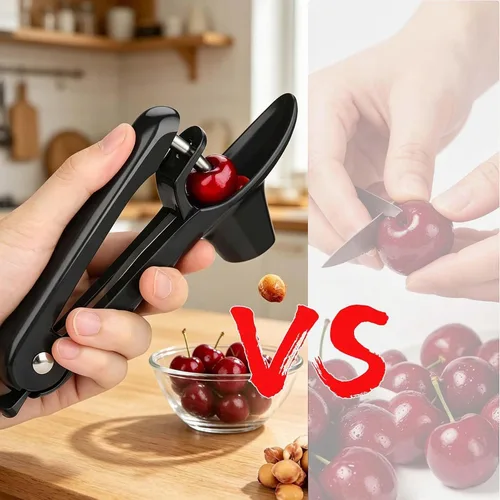 Vista 5 de Herramienta para picar cerezas, herramienta de picadura de acero inoxidable resistente, herramienta portátil de semillas de cerezas con diseño
