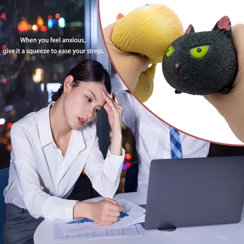 Vista 5 de Juguetes sensoriales antiestrés con forma de gato para niños, adultos, adolescentes, niños, alivio de descompresión y alivio de la ansiedad (negro)