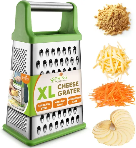 Vista 13 de Spring Chef Rallador Profesional de Queso - Acero Inoxidable, Tamaño XL, 4 Lados - Rallador de Caja Perfecto para Queso Parmesano, Verduras, Negro