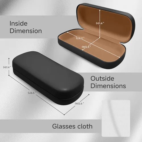 Vista 2 de Glasses Case Large Hard Shell Eyeglasses Case PU Leather Protective for glasses 6.2" L x 2.4" W x 1.4" H