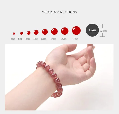 Vista 4 de JanDee - Pulsera de cristal elástico de cuarzo de fresa semipreciosa natural