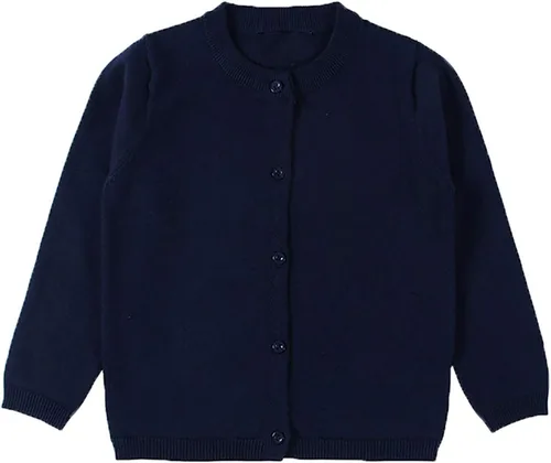 Vista 15 de GSVIBK - Suéter tipo cárdigan de manga larga de algodón para niños, con botones, suéter de cuello redondo para niñas, suéter para uniforme Negro