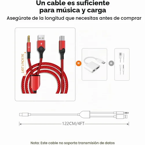 Vista 8 de Cable auxiliar USB C a 0.1 in con cargador, 2 en 1 USB C a 0.1 in Cable auxiliar estéreo para automóvil con carga PD de 18 W compatible con iPhone