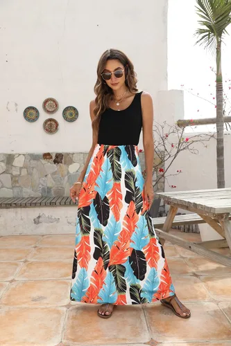 Vista 2 de BLUETIME - Vestido largo de verano, sin mangas, con estampado floral, estilo bohemio, para mujer (S-3XL)