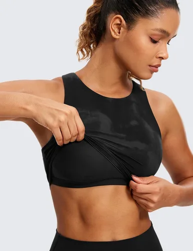 Vista 4 de CRZ YOGA Butterluxe - Brasier deportivo de cuello alto y espalda cruzada para mujer, camiseta corta acolchada para entrenamiento con brasier