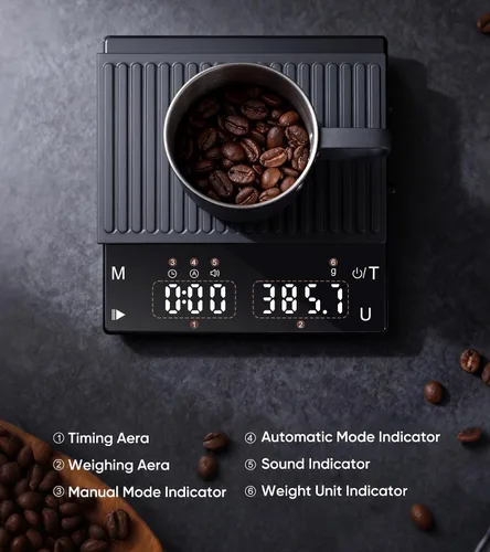 Vista 7 de Báscula de café recargable con temporizador, mini báscula de café expreso de 4.4 lbs/0.00 oz de alta precisión para café expreso y café, báscula