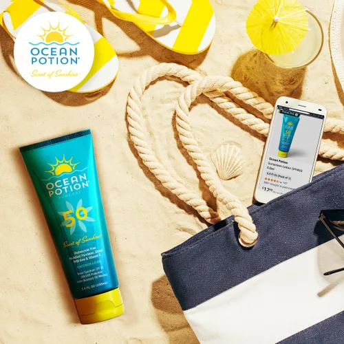 Vista 4 de Ocean Potion Loción corporal con protección solar SPF 50, protección solar UVA/UVB de amplio espectro con aloe y vitamina E, protector solar