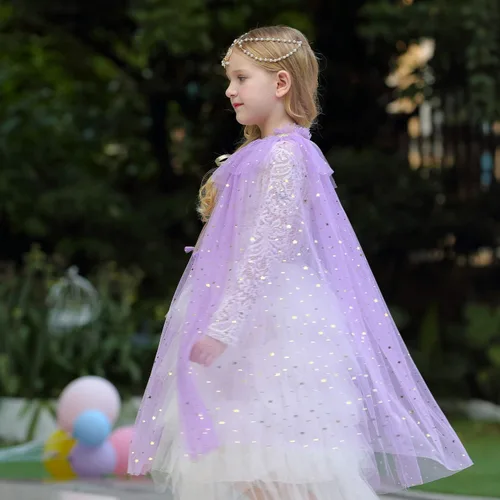 Vista 4 de Juego de 9 capas de princesa para niñas vestido de princesa capa de cosplay con joyería tiara corona varita collar guantes trenzados para niños