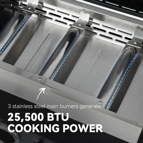 Vista 9 de Royal Gourmet PD3001 - Parrilla de gas propano de 3 quemadores con soporte plegable, parrilla portátil de 23 pulgadas con mesa auxiliar y área