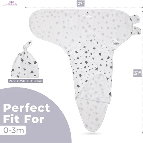 Vista 2 de Jam Naturals - Conjunto de 3 mantas y gorro de velcro ajustable con lazo orgánico, Gris