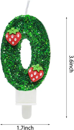 Vista 2 de Velas de cumpleaños 0, vela de número verde con fresa, linda vela de número de cumpleaños para suministros de fiesta de pasteles número 0 Green-0
