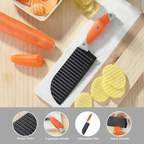 Vista 3 de VITUER Cortador arrugado para verduras, cuchillo de corte arrugado para papas fritas, verduras, papa, pepino, zanahoria y fruta, cortador de papas