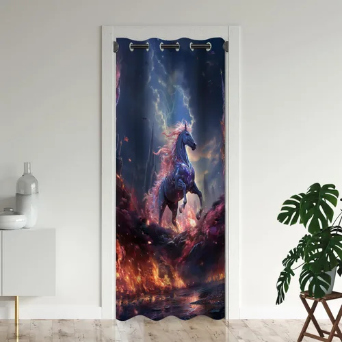 Vista 8 de Cortinas opacas de animales de fantasía para puertas, unicornio encantado, cortina opaca para armario de dormitorio de niños, aislamiento térmico