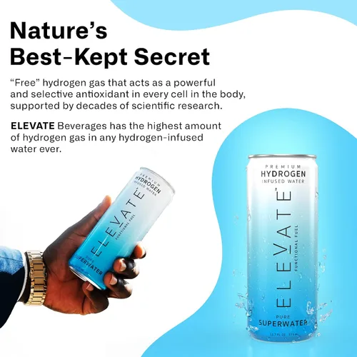 Vista 4 de Agua Premium de Hidrógeno ELEVATE SUPERWATER (paquete de 12). Hidrógeno más alto (3-5 PPM) y ORP más bajo -650. Apoya la recuperación, energía