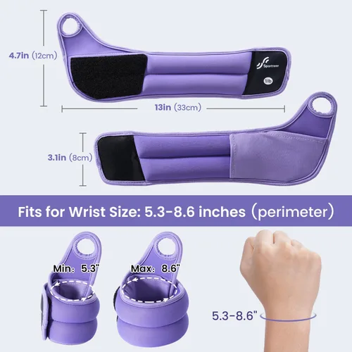 Vista 5 de Sportneer Wrist Weights with Thumb Loops Lock for Men Women, 2 LBS /4 LBS Pair Arm Hand Weights for Running Walking Jogging Physical Therapy Gym