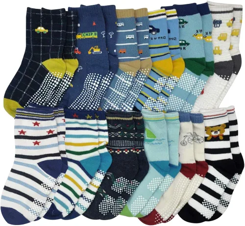 Vista 7 de Calcetines antideslizantes para niños pequeños con agarre 12 pares de calcetines antideslizantes para niños y niñas para niños de 1 a 7 años