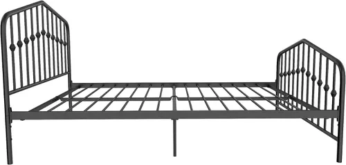 Vista 13 de Novogratz Bushwick - Marco de cama Queen de metal con cabecera ligeramente triangular, husillos insertados, base ajustable para almacenamiento,