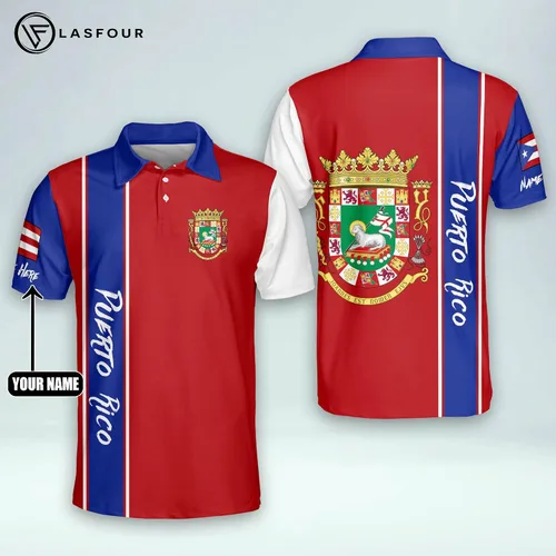Vista 6 de LASFOUR Camisetas personalizadas de Puerto Rico para hombre camisas puertorriqueñas polo rojo de Puerto Rico para hombre de manga corta