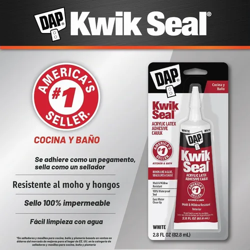 Vista 3 de DAP Kwik Seal - Calafateo adhesivo para cocina y baño, blanco, 2.8 onzas (7079800954)