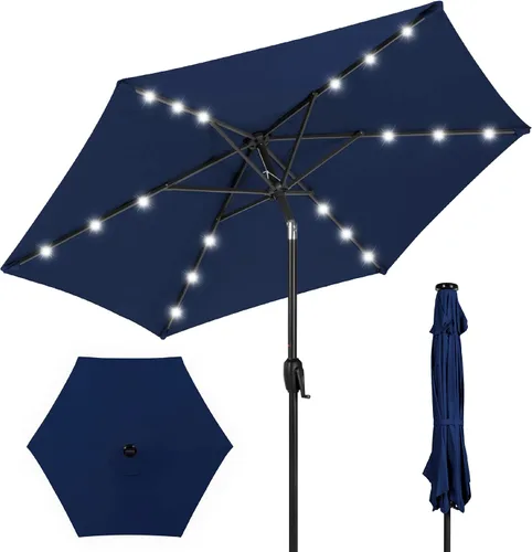 Vista 77 de Best Choice Products Sombrilla de Patio Solar de Poliéster con Luz LED de 10 pies con Ajuste de Inclinación y Tela Resistente a los Rayos UV - Gris