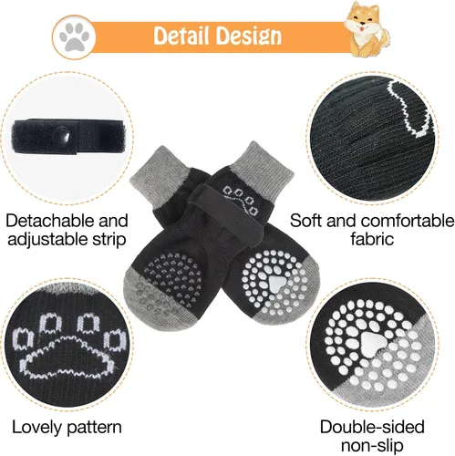 Vista 6 de SCENEREAL 6 piezas de calcetines antideslizantes para perros para prevenir lamido de patas para pavimento caliente/frío, calcetines de agarre