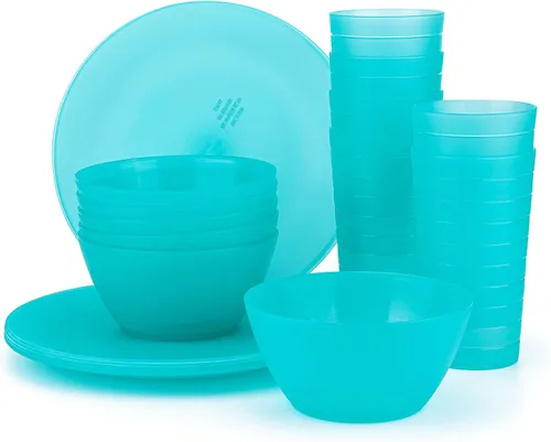 Vista 8 de Juego de vajilla de plástico, plato de plástico irrompible y reutilizable, cuenco y vaso juego de 18 multicolor
