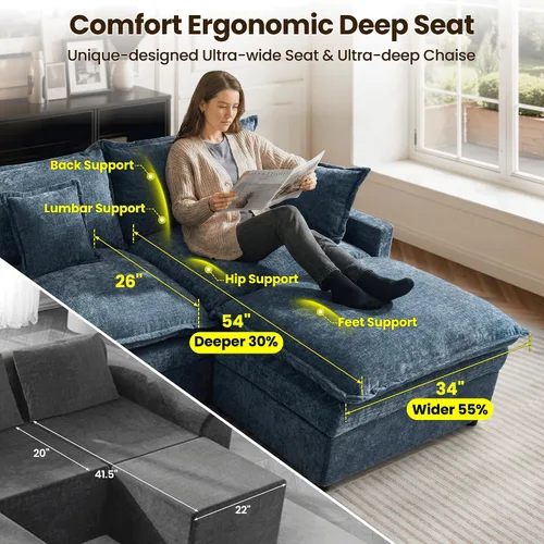 Vista 2 de ovios Sofá modular Cloud de 108 pulgadas, sofás modulares en forma de U de 5 plazas con 2 otomanas, cómodos sofás de felpilla con 5 almohadas