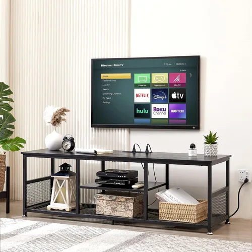 Vista 6 de VECELO Soporte de TV con tomas de corriente para televisores de hasta 65 pulgadas, centro de entretenimiento multimedia de 55" con estación