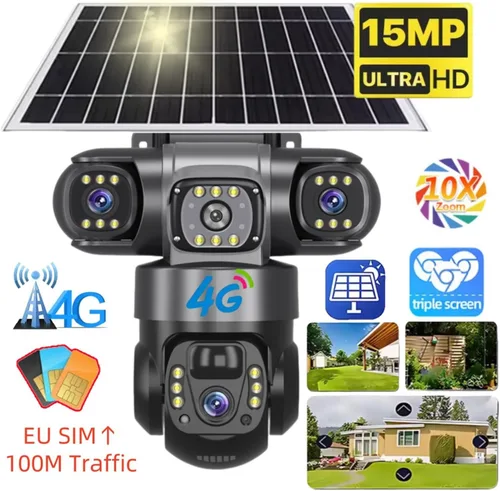 Vista 3 de Cámara de seguridad para exteriores Tri-Lens 4G Solar PTZ