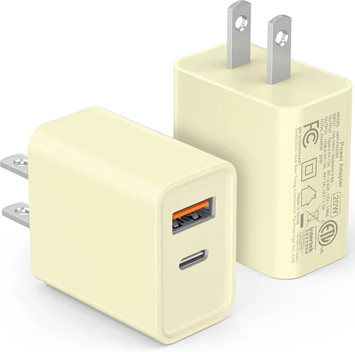 Vista 25 de [Paquete de 2] Adaptador de doble puerto de carga rápida USB C de 20 W Blanco