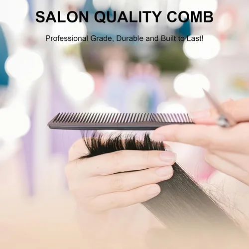 Vista 6 de Peine profesional para peluquería de dientes finos y anchos, de fibra de carbono, resistente al calor, con cola de acero inoxidable, para trenzar