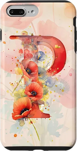 Vista 12 de iPhone 16 Beautiful Poppy Flowers Initial Letter P Monogram Watercolor Case