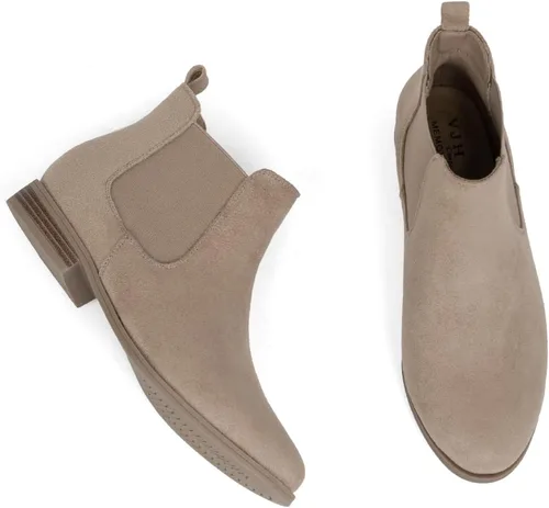 Vista 4 de Botas de tobillo con cordones para mujer, botas Chelsea elásticas con punta redonda estilo occidental, tacón bajo Albaricoque 1