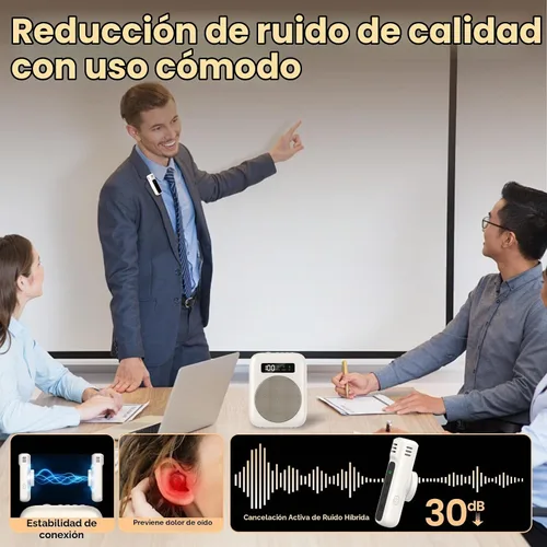 Vista 5 de Amplificador de voz con micrófono lavalier Bluetooth, amplificador Bluetooth para profesor, amplificador de voz portátil, sistema de micrófono
