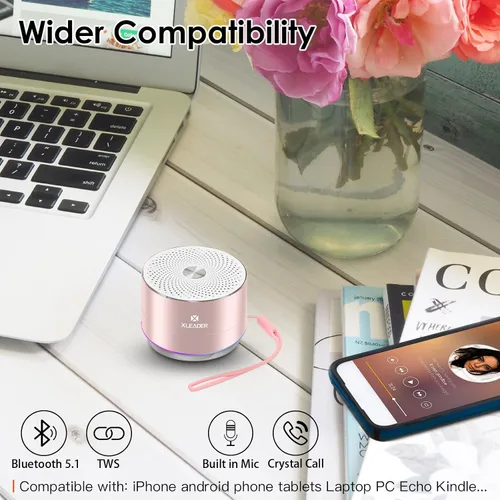 Vista 3 de Mini altavoz Bluetooth para la ducha, altavoz impermeable IPX6, con luces RGB, micrófono, cordón de silicona portátil, ventosa, sonido claro