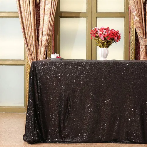 Vista 3 de Mantel cuadrado de lentejuelas negro brillante de Eternal Beauty, para decoración de bodas, fiestas, cumpleaños, baby shower, Navidad, 48"x48
