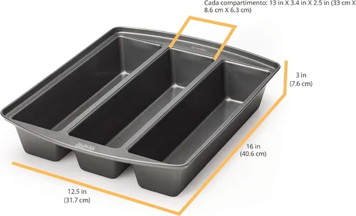 Vista 5 de Chicago Metallic Bandeja Profesional para Lasaña Trio, Perfecta para panes de molde, pasteles y más, 12.5 por 16 por 3 pulgadas, Plateado
