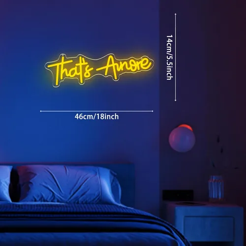 Vista 6 de Letrero de neón con texto en inglés "That's Amore", luz decorativa alimentada por USB, para dormitorio, sala de estar, hogar, mesa de pared