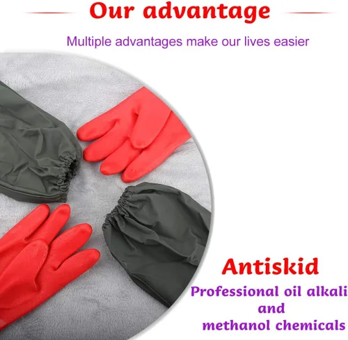 Vista 7 de Coopache Guantes de estanque de brazo completo con forro de algodón, guantes impermeables extra largos para limpieza de estanques/industria