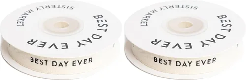 Vista 14 de Cinta de algodón en espiga personalizada, cinta de regalo natural de 5/8 pulgadas con frase impresa Best Day, 10 yardas