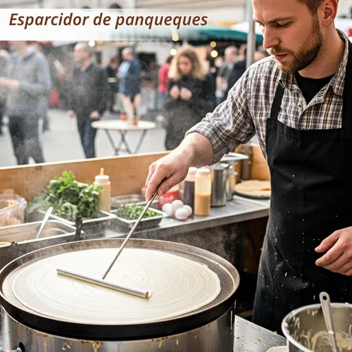 Vista 2 de Kit de esparcidor y espátula de crepé de 5 y 7 pulgadas, esparcidores de masa en forma de T de 12 pulgadas, mango de madera, espátula desplazada