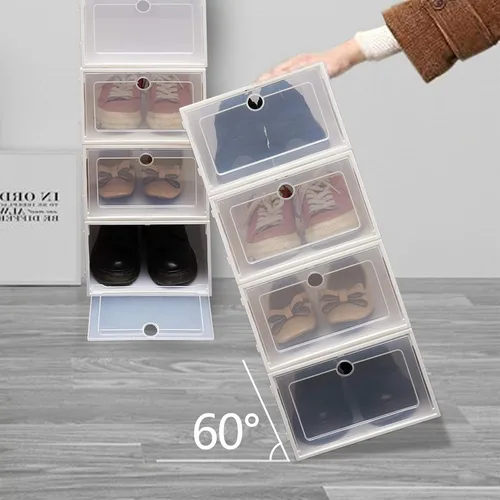 Vista 2 de Paquete de 20 cajas de almacenamiento de zapatos, de plástico transparente, plegable, apilable, organizador de zapatos, contenedores para armario