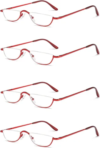 Vista 17 de Gafas de Lectura de Media Montura - 4 Pares de Gafas con Marco de Metal de Media Montura con Bisagra de Resorte Lectores para Hombres y Mujeres